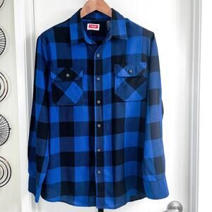 Wrangler Mens Gingham Button Front Shirt - Blue Black Check, Size L